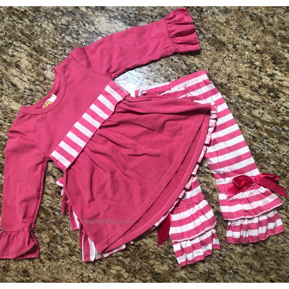 Hot Pink & White Stripe Ruffle 2 pc Set  45112   6-12 months (I)  NWT Boutique